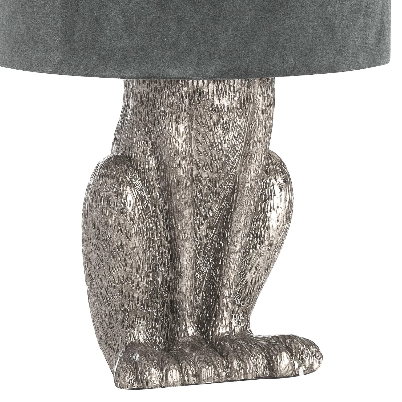 SILVER HARE TABLE LAMP WITH CHARCOAL GREY VELVET SHADE