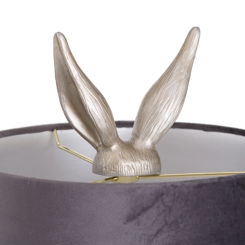 SILVER HARE TABLE LAMP WITH CHARCOAL GREY VELVET SHADE