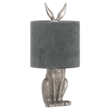 SILVER HARE TABLE LAMP WITH CHARCOAL GREY VELVET SHADE